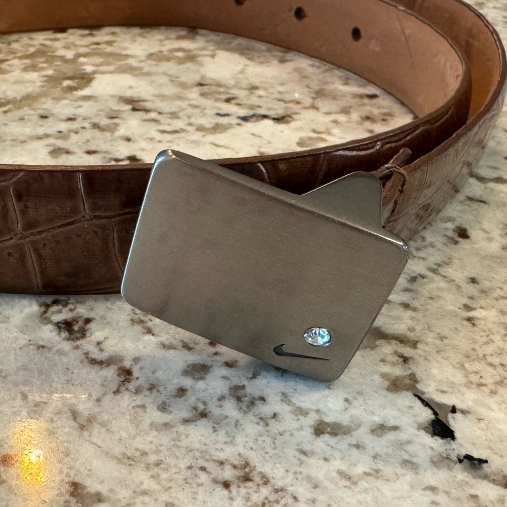 Nike Brown and Silver Leather Belt‎ with Modern Buckle